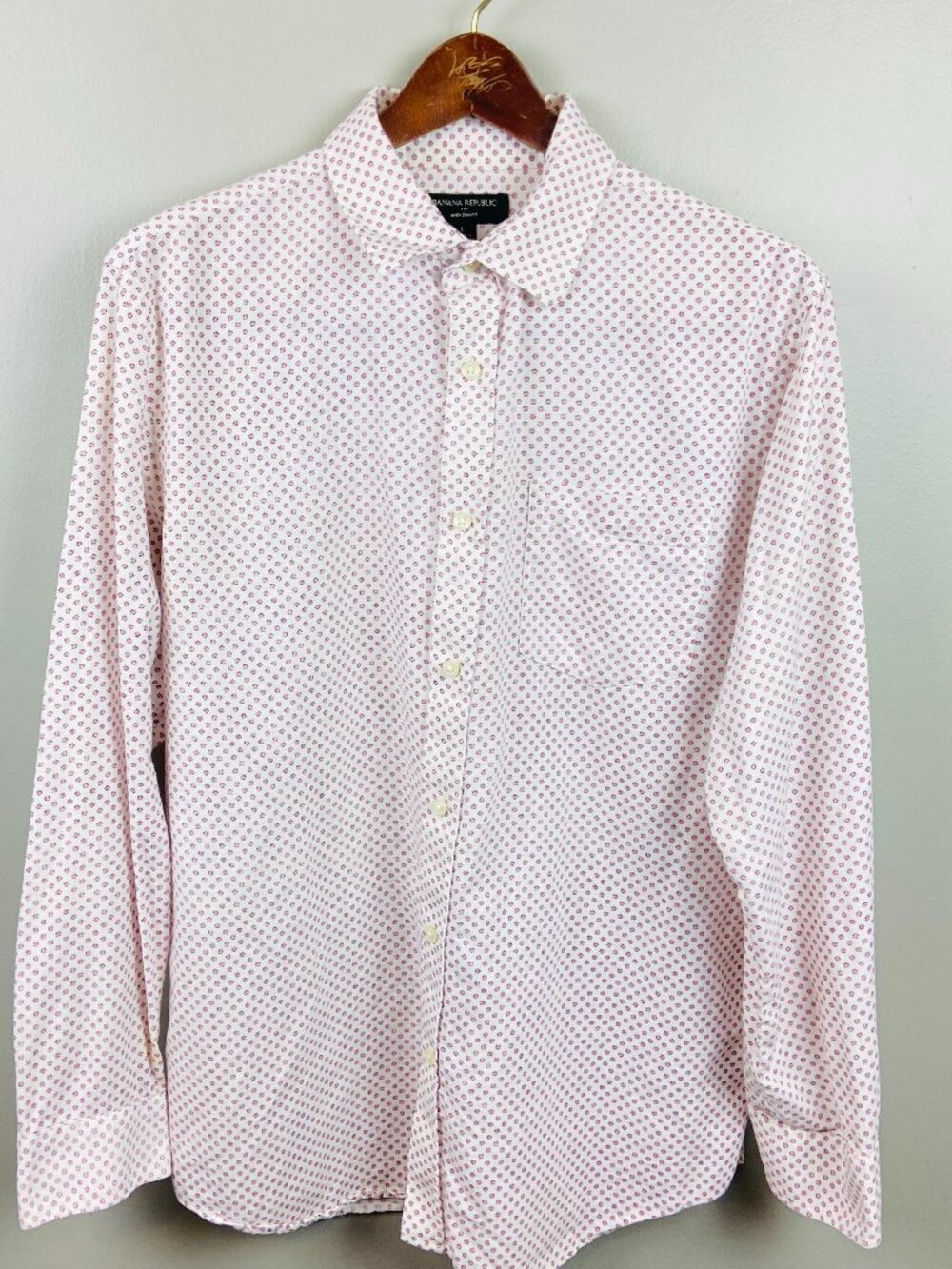 Banana Republic Factory Linen Blend Slim Fit Button Up Size Large White & Red